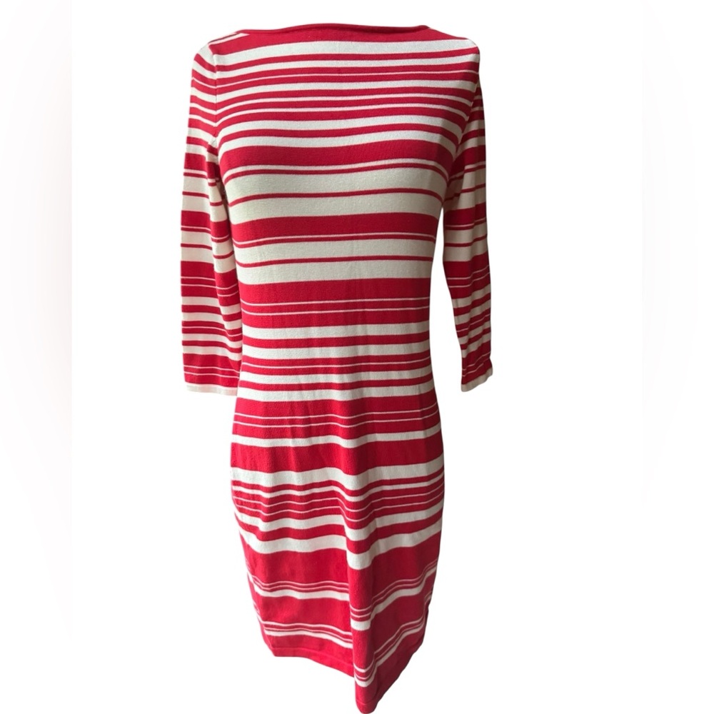 NWT Lauren Ralph Lauren Holiday Striped Cotton Blend Thin‎ Knit Dress